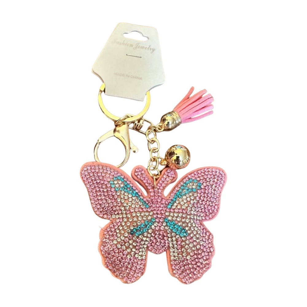 Pink Butterfly Keychain with‎ Gold Accents